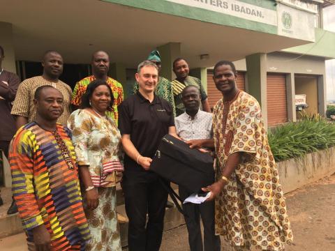 David Ojo (far right) accompanied by colleagues from NIHORT, Ibadan and Phil Malone from Access Agriculture
